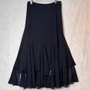 Vtg 90s Cachet Black Georgette Long Midi L Skirt Witchy Goth Whimsigoth Y2K
